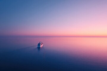 Fototapeta premium sleek cruise ship glides through open waters under gentle sky horizon meeting vibrant neon hues