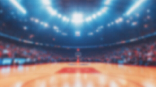 blurred image of panoramic views of a packed indoor basketball arena, showcasing the immersive game atmosphere. Ai Generated Images