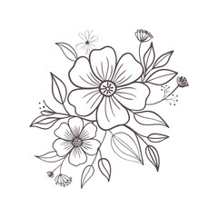 Sketch floral botany vector illustration. Hand-drawn botanical flower elements with vintage aesthetic and delicate line art style
