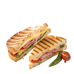 Delicious toasted panini sandwich isolated on white background