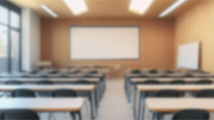 Beautiful blurred background of bright classroom and study room with panoramic windows and beautiful lighting. Blurred Empty school background. Ai Generated Images