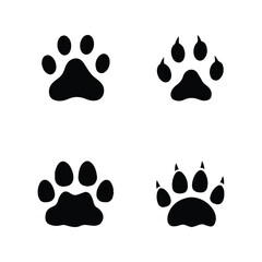 Fototapeta premium Set of dog paw vector illustrations. Pet footprints collection, animal symbols for branding, veterinary, and pet care 