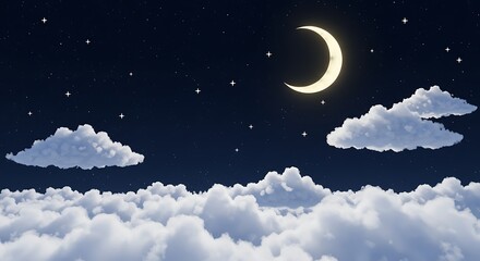 Fototapeta premium Serene Nightscape: Crescent Moon above a Sea of Clouds