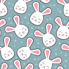 Cute Bunny Heads with Sparkles Seamless Design