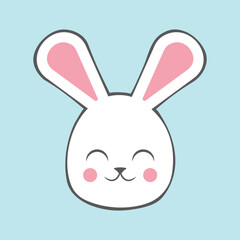 Happy Bunny Character on Pastel Blue