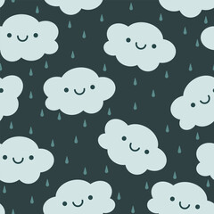 Kawaii Cloud and Rain Drop Repeat Pattern