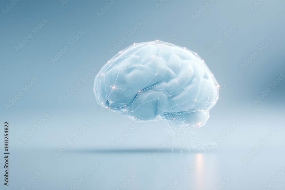 Poster abstract representation of artificial intelligence with sleek geometric brain illustration subtle ci