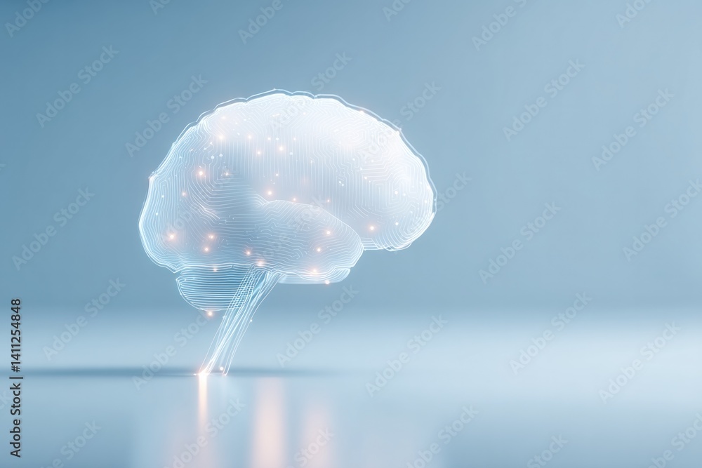 Poster abstract representation of artificial intelligence with sleek geometric brain illustration subtle ci