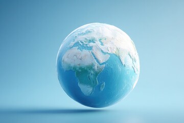 Fototapeta premium isolated 3d model of earth with exaggerated water bodies symbolizing world oceans day on blue background