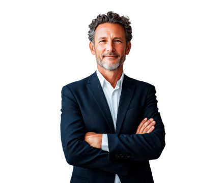 Portrait of confident man in business attire with crossed arms professional photo, PNG