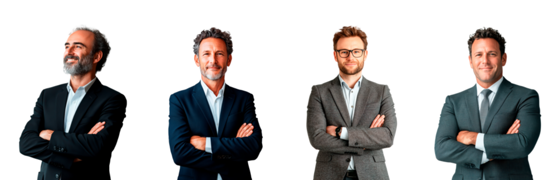 Portrait of confident man in business attire with crossed arms professional photo, PNG