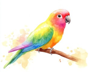 Fototapeta premium Colorful parrot perched on a branch artistic illustration nature viewpoint isolate on white background