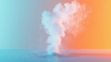 Naklejka premium A captivating swirl of white smoke rises from a water surface, illuminated by orange and blue tones.