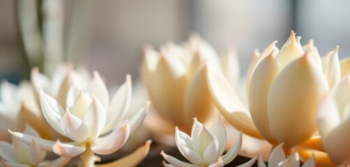 Fototapeta premium Soft-focus white succulents gently swaying in a calming breeze, summer, shadow