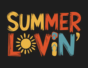 Summer Lovin Funny Summer Vacation T-Shirt Design with Retro Sunset	
