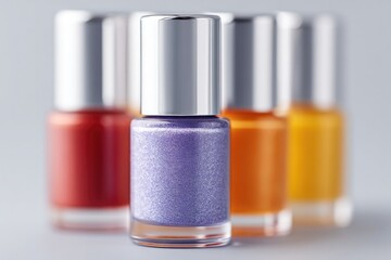 close-up of vibrant nail polish bottles with diverse colors arranged in elegant formation against neutral background