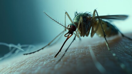 A Close Up View of A Biting Mosquito Insect