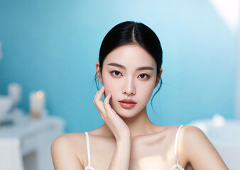 Cosmetic, skin care lady model with fashionable makeup and sophisticated hairstyle