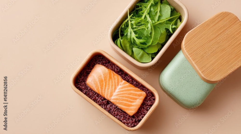 Poster lunch boxes organized neatly with minimalistic design elements and ample copy space for text placeme