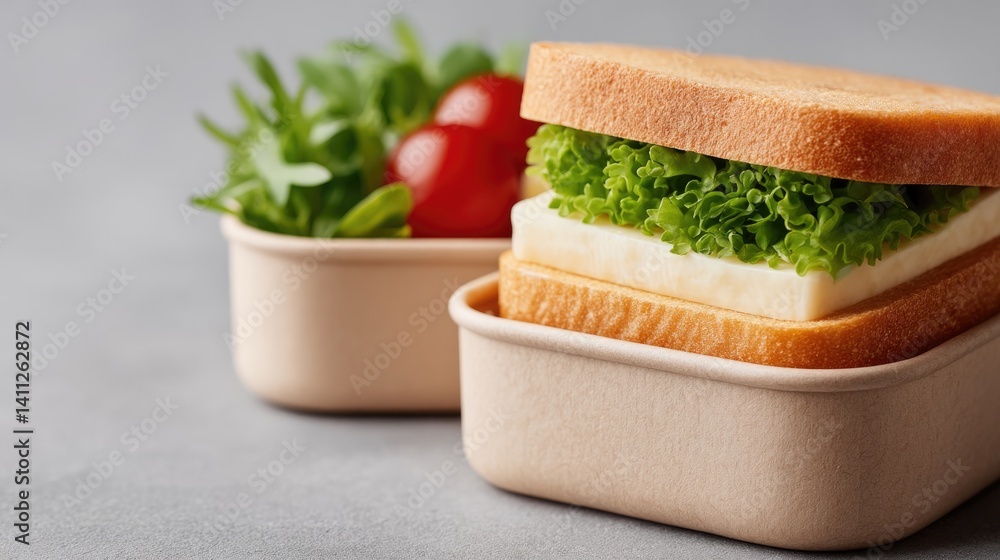 Poster lunch boxes organized neatly with minimalistic design elements and ample copy space for text placeme