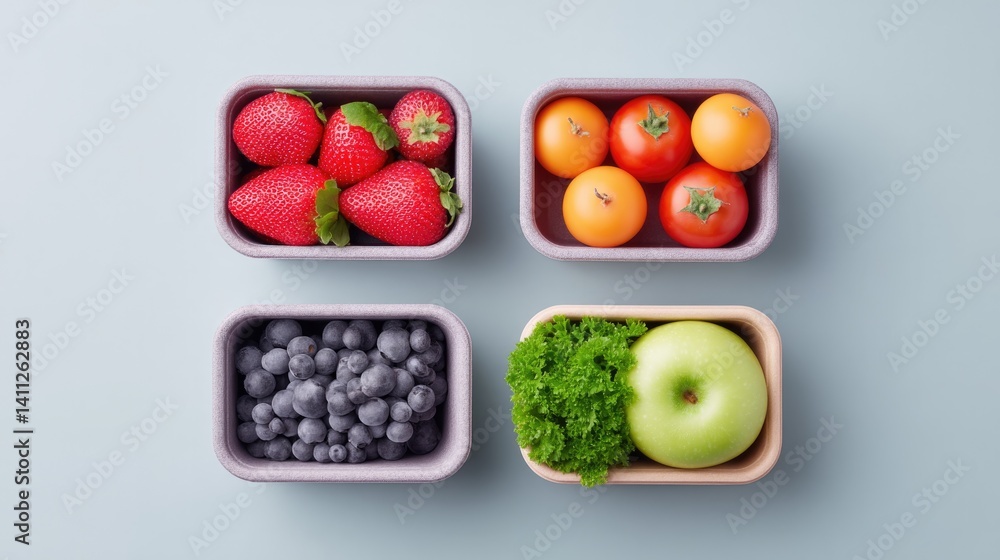 Poster lunch boxes organized neatly with minimalistic design elements and ample copy space for text placeme