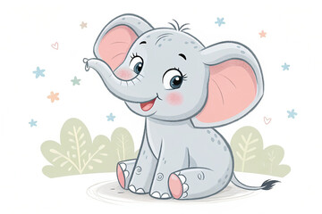 Fototapeta premium Vector illustration of cute baby elephant cartoon sitting