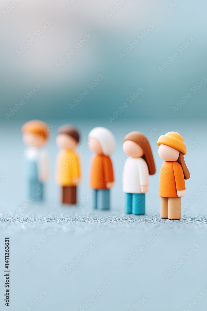 Poster minimalistic portrait of diverse group of people symbolizing teamwork and with blurred background