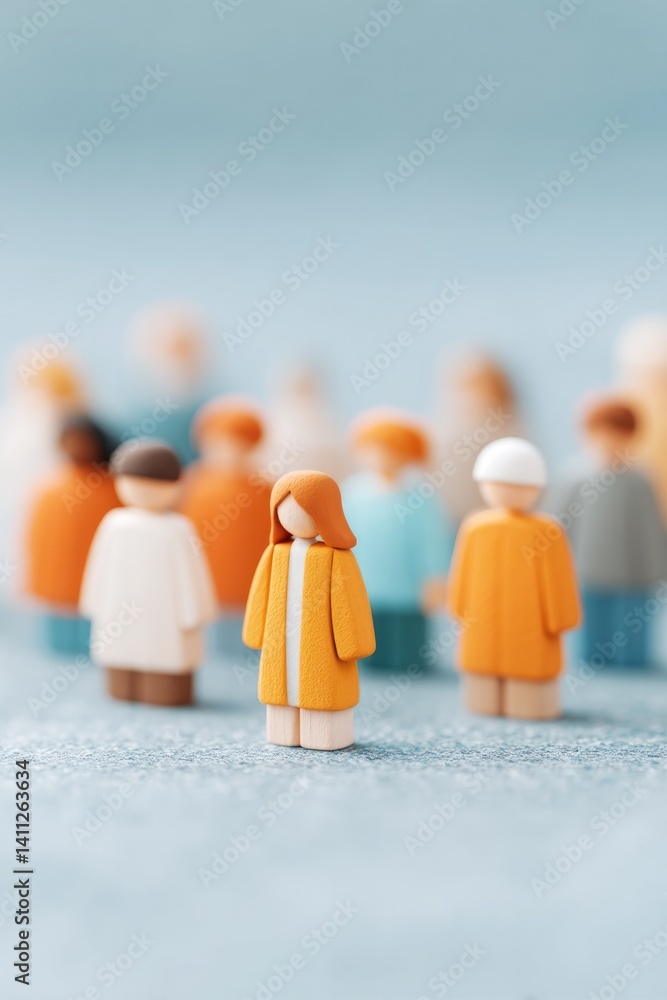 Poster minimalistic portrait of diverse group of people symbolizing teamwork and with blurred background