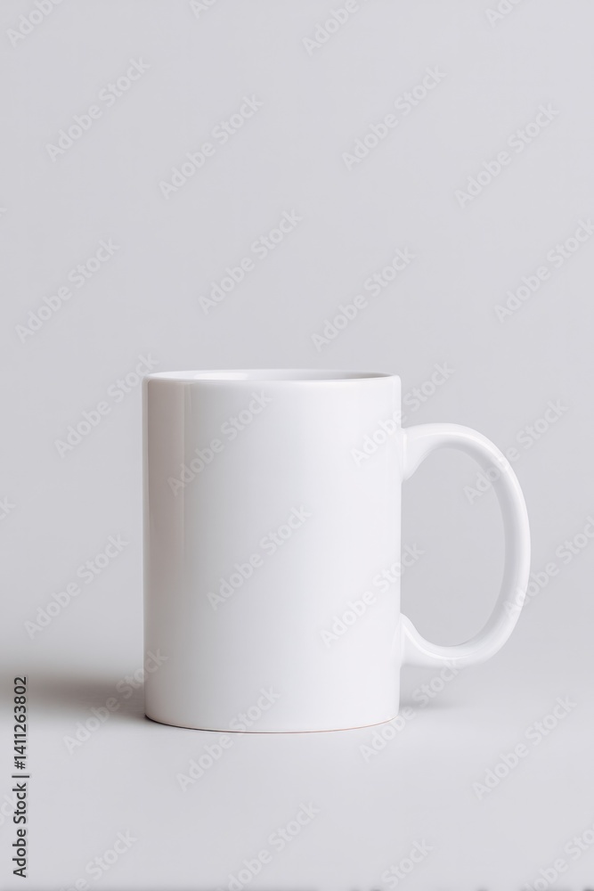 Poster minimalistic white background with blank mug in center offering ample copy space for text or labels