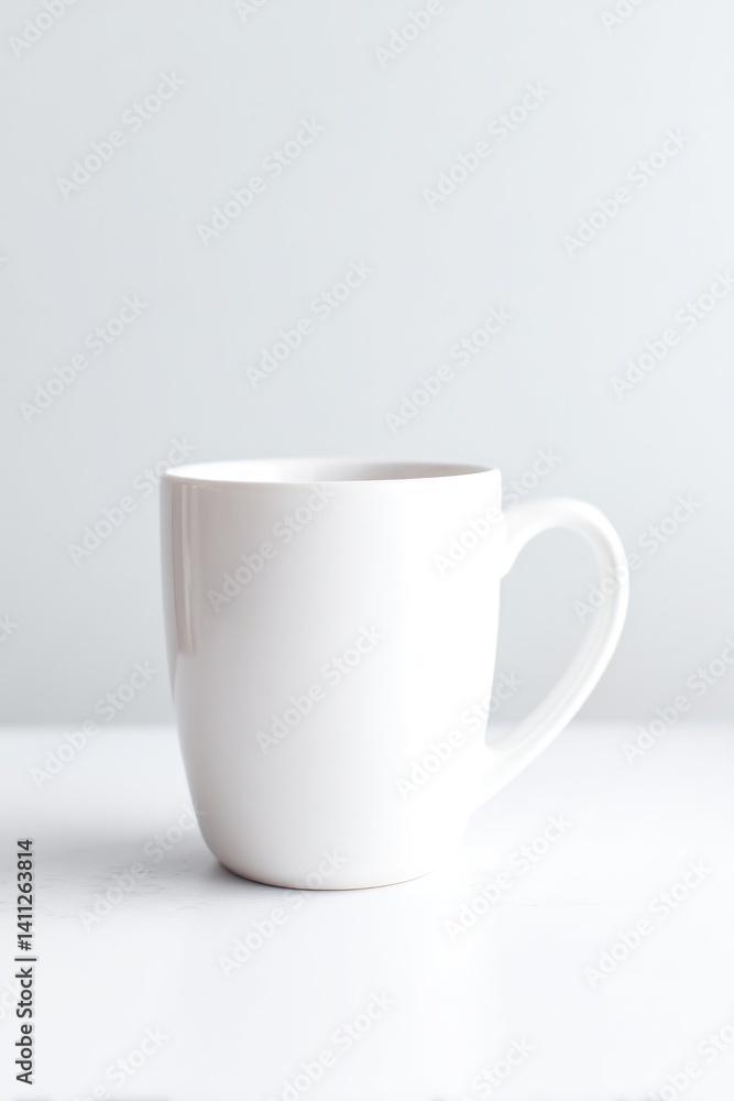 Poster minimalistic white background with blank mug in center offering ample copy space for text or labels