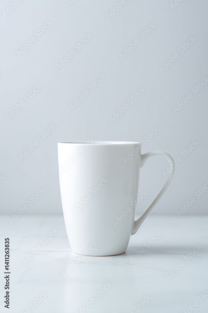 Poster minimalistic white background with blank mug in center offering ample copy space for text or labels