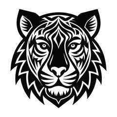 Obraz premium Tiger head with tribal patterns silhouette on white background.