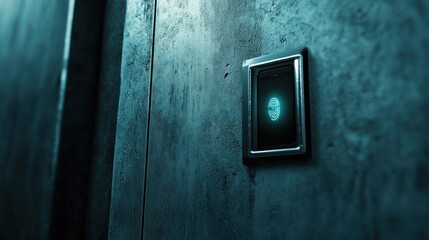 Glowing Access Control Panel in a Concrete Shaft