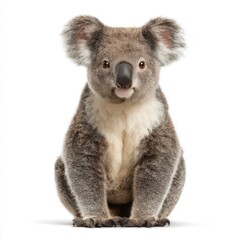 Fototapeta premium Koala bear sitting portrait view on white background