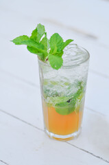 Mojito or cocktail ,mocktail or lime juice or lemon juice, lemon soda or tonic or soda and peppermint leaf