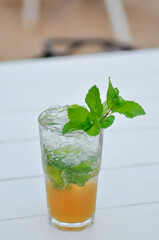 Mojito or cocktail ,mocktail or lime juice or lemon juice, lemon soda or tonic or soda and peppermint leaf