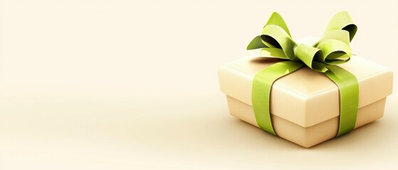 Beige Gift Box with Green Ribbon