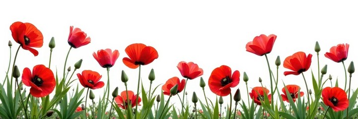 Fototapeta premium Vibrant red poppies, lush bloom, isolated on white , flora, bouquet, vibrant