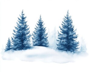 Obraz premium Winter landscape with blue pine trees snowy nature illustration serene viewpoint isolate on white background