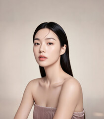 Fashionable beauty salon model closeup, commercial poster model, pretty Asian girl