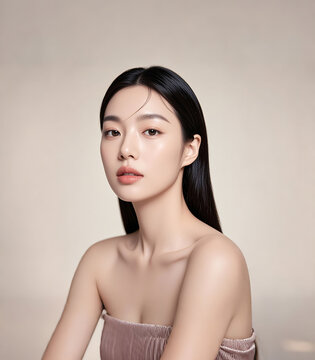 Fashionable beauty salon model closeup, commercial poster model, pretty Asian girl
