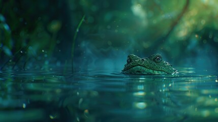 Obraz premium Giant Frog in Swamp, Close up of a large frog in murky swamp water.