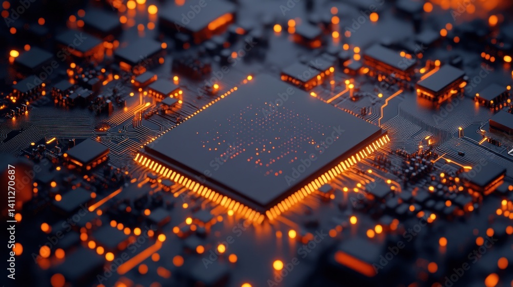 Poster illuminated central processing unit on circuit board