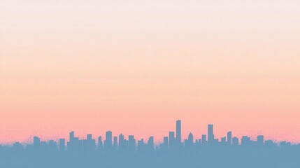 Obraz premium Pastel City Skyline at Sunrise, Serene cityscape at dawn. Minimalist urban landscape.