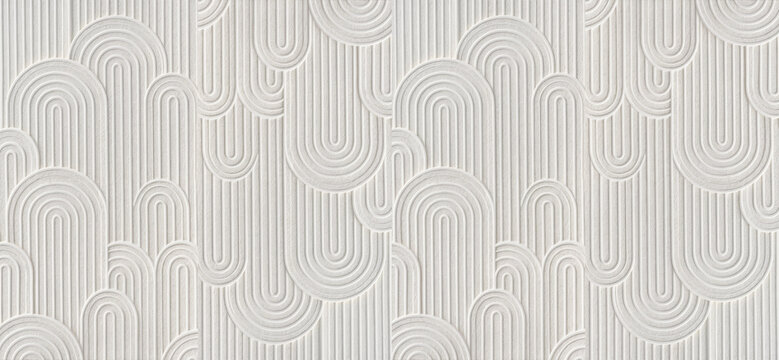 Minimalist abstract pattern of raised curved arches and vertical lines in soft neutral tones.