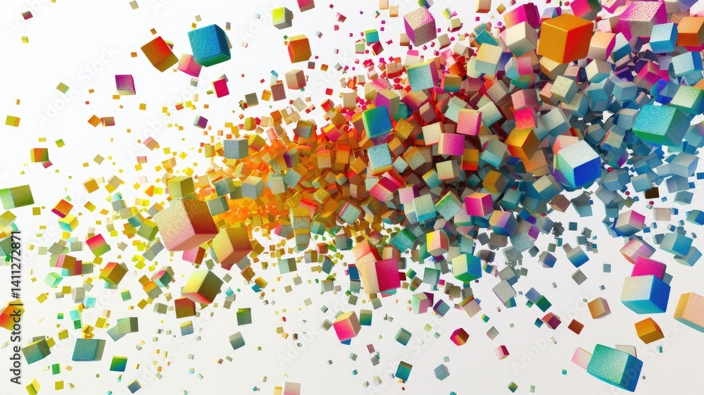 Aufkleber abstract chaotic and energetic of mixed dust explode with square object, burst of broken colorful cu