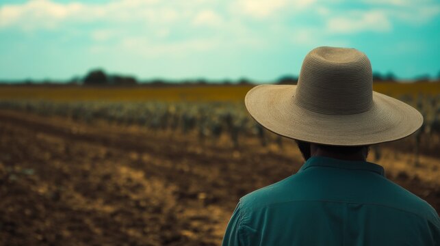 A farmer tending to crops in a field. Featuring dedication and agricultural work