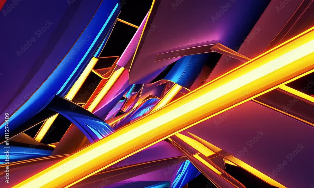 Poster abstract 3d rendering of colorful, curving lines and shapes with vibrant highlights.