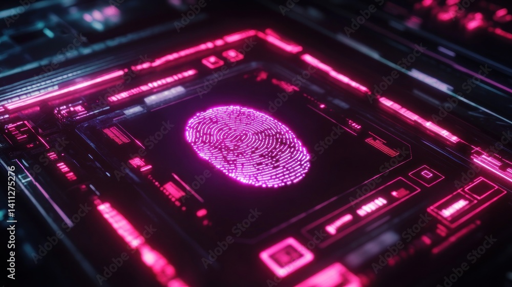 Poster futuristic fingerprint scan interface