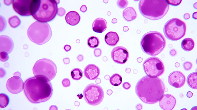 Human blood smear view in microscopy.Complete blood count for treatment. Polymorphonuclear cells(PMNs), eosinophils and lymphocytes.Hematology laboratory.Medical background.Magnification 600 x.